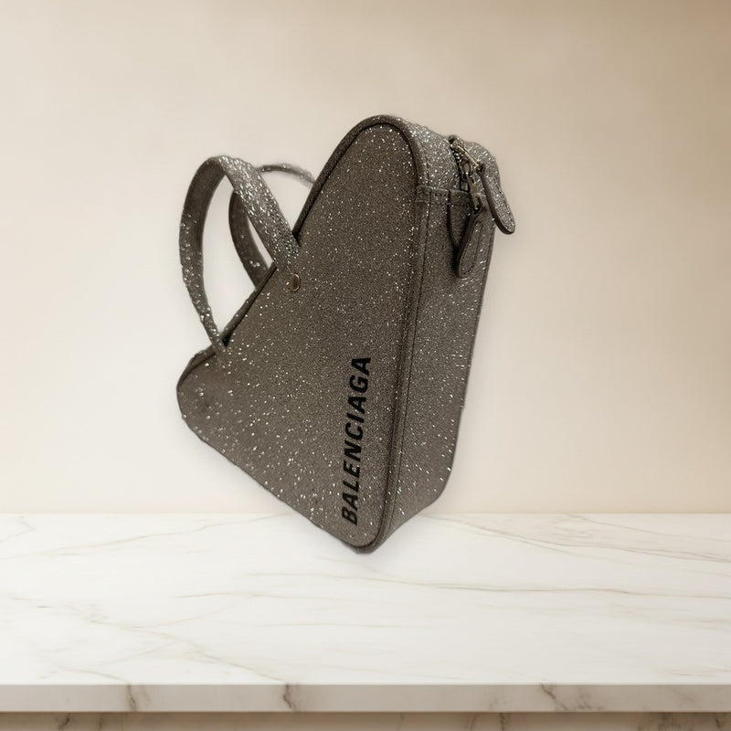 Balenciaga Triangle Shoulder Bag Handbag Silver Glitter 2-Way