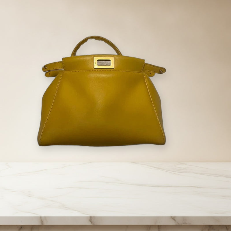 Fendi Peekaboo Iconic Small Handbag Nappa Leather Yellow Shoulder Bag