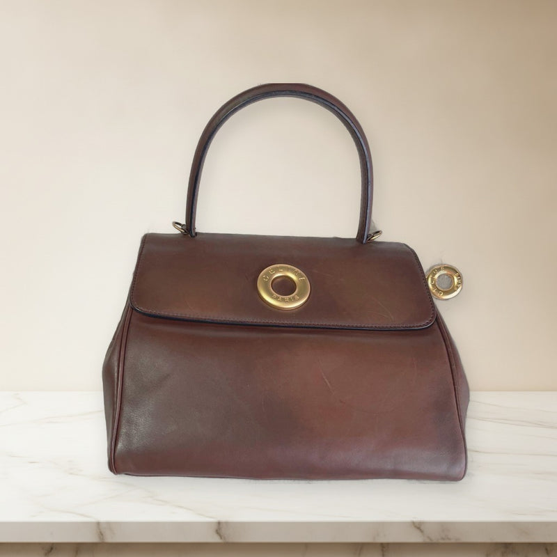 Celine Handbag Brown Leather Gold Ring Clasp Gold Hardware