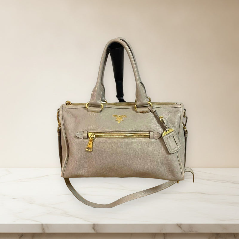 Prada 2way Shoulder Bag Handbag Leather Gray-beige