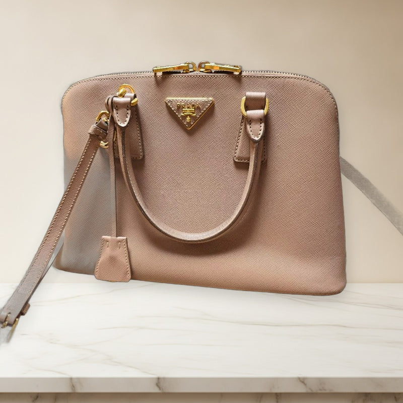Prada Saffiano Leather Handbag Shoulder Bag Beige