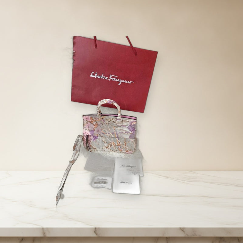 Salvatore Ferragamo Studio Bag Shoulder Bag Calfskin Leather Floral Print