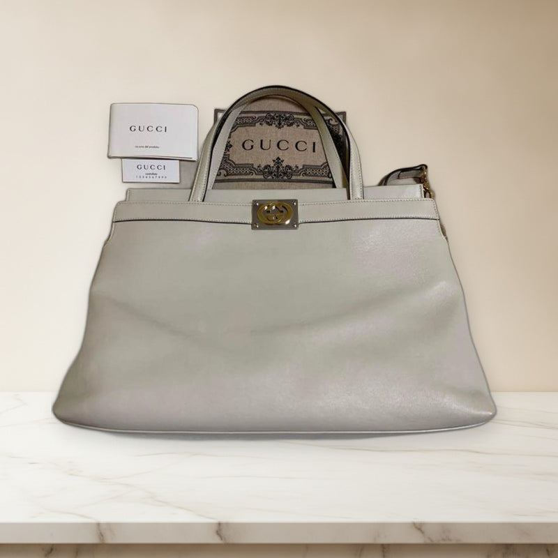 Gucci Double G 2-Way Shoulder Handbag Leather White Crossbody Bag