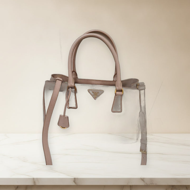 Prada Galleria BN2274 2-Way Handbag Leather Cammeo Pink Beige