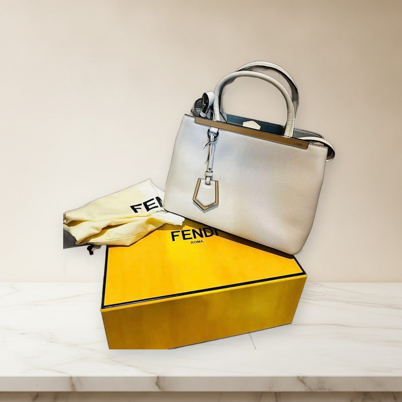 Fendi Petite 2Jours Handbag Leather Ivory Pink Plate Crossbody Shoulder Bag
