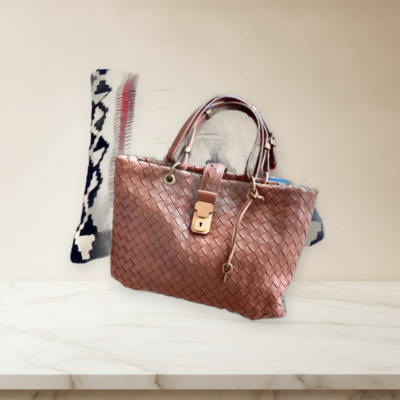 Bottega Veneta Intrecciato Handbag Tote Lambskin Brown