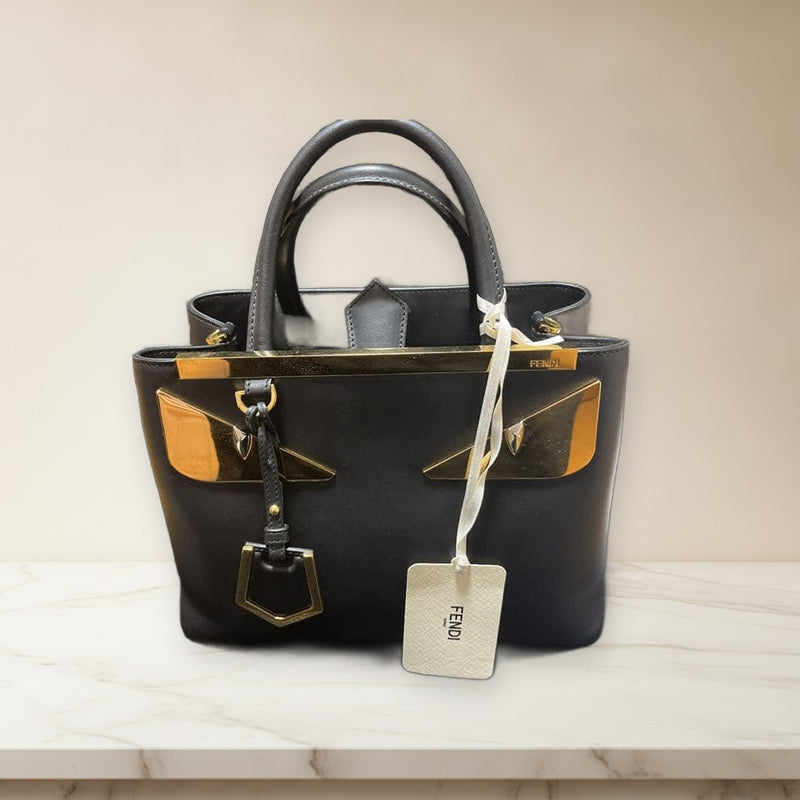 Fendi Petit 2Jour Monster Handbag Black Aurosoft Leather