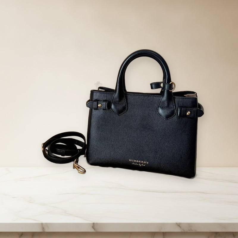 Burberry All Sm Banner Hhl Abvv Bag 2way Shoulder Handbag Calfskin Canvas Black