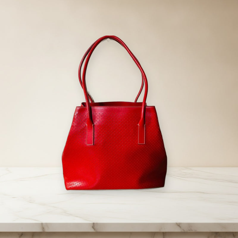 Prada Red Leather Handbag Shoulder Bag Tote