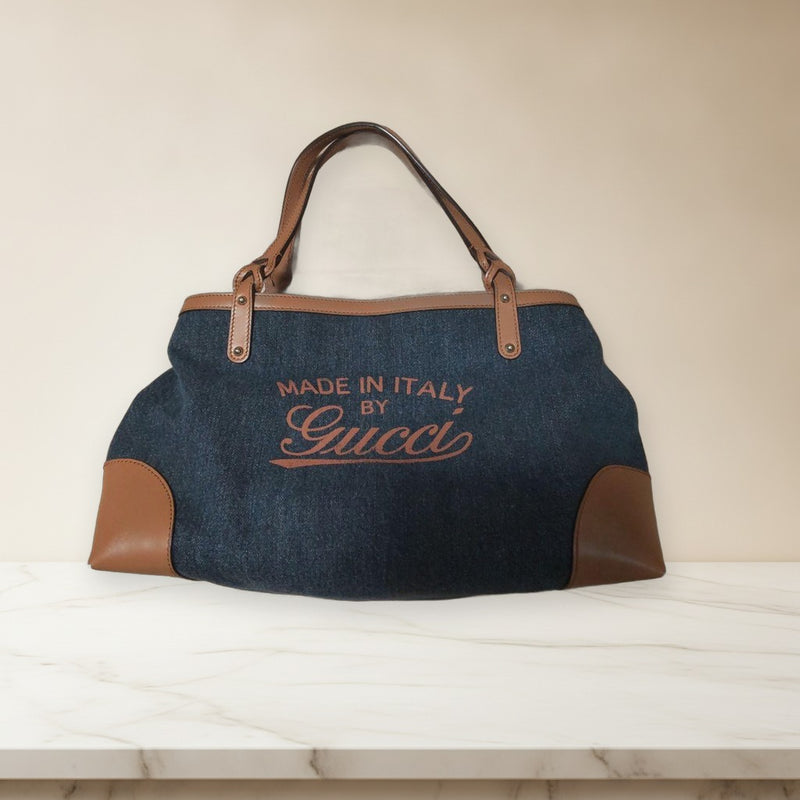 Gucci Denim Leather Handbag Shoulder Bag Tote