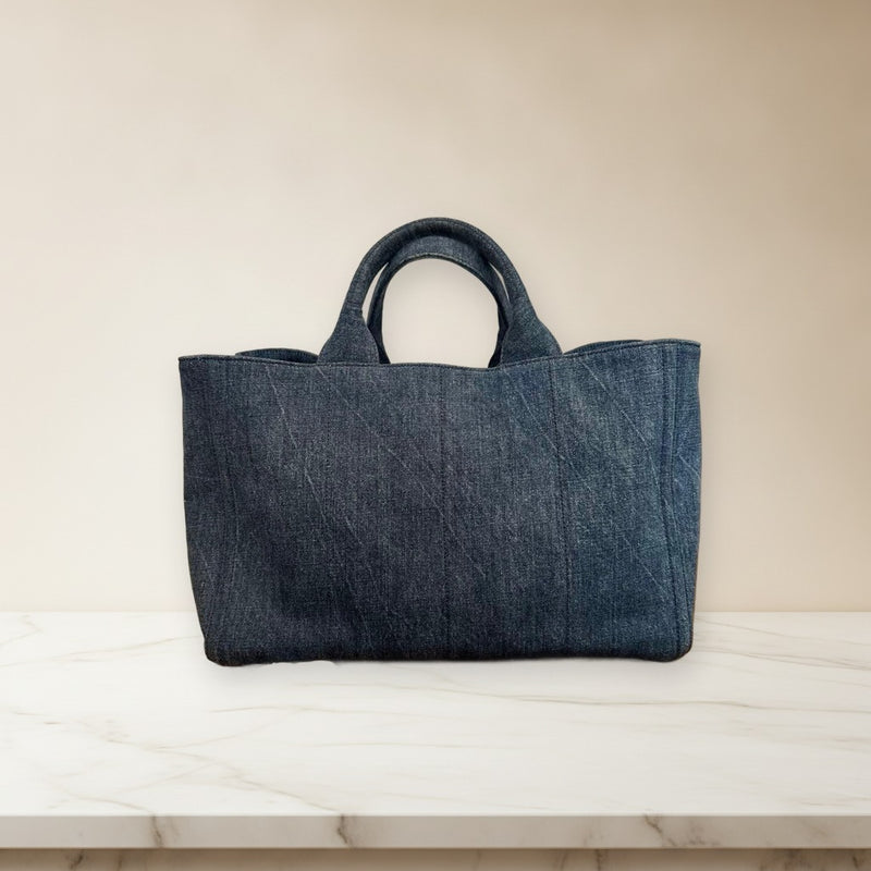 Prada Canapa Bijoux Denim Tote Bag Large Handbag