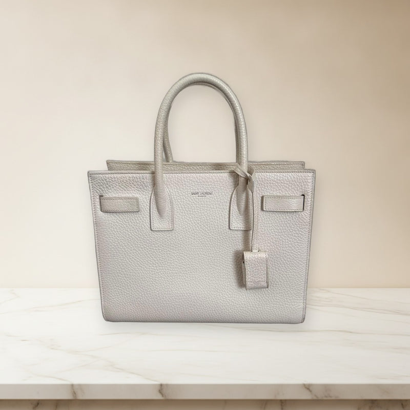 Saint Laurent Sac De Jour Handbag Tote Genuine Leather White Plain