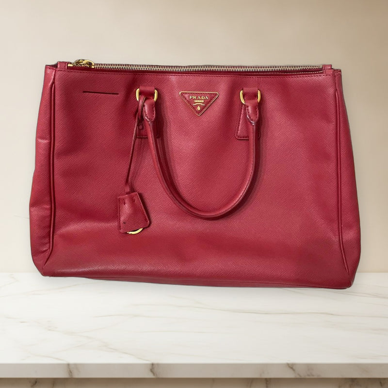 Prada BN1786 Handbag Saffiano Leather Red Gold Hardware