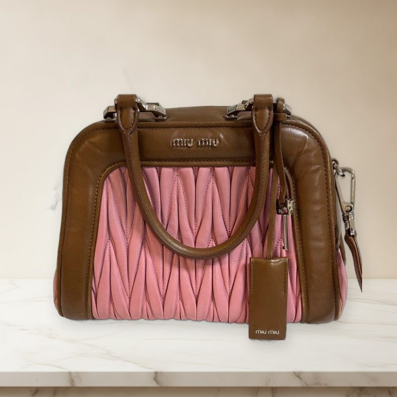 Miumiu Shoulder Bag Leather Pink Brown Handbag