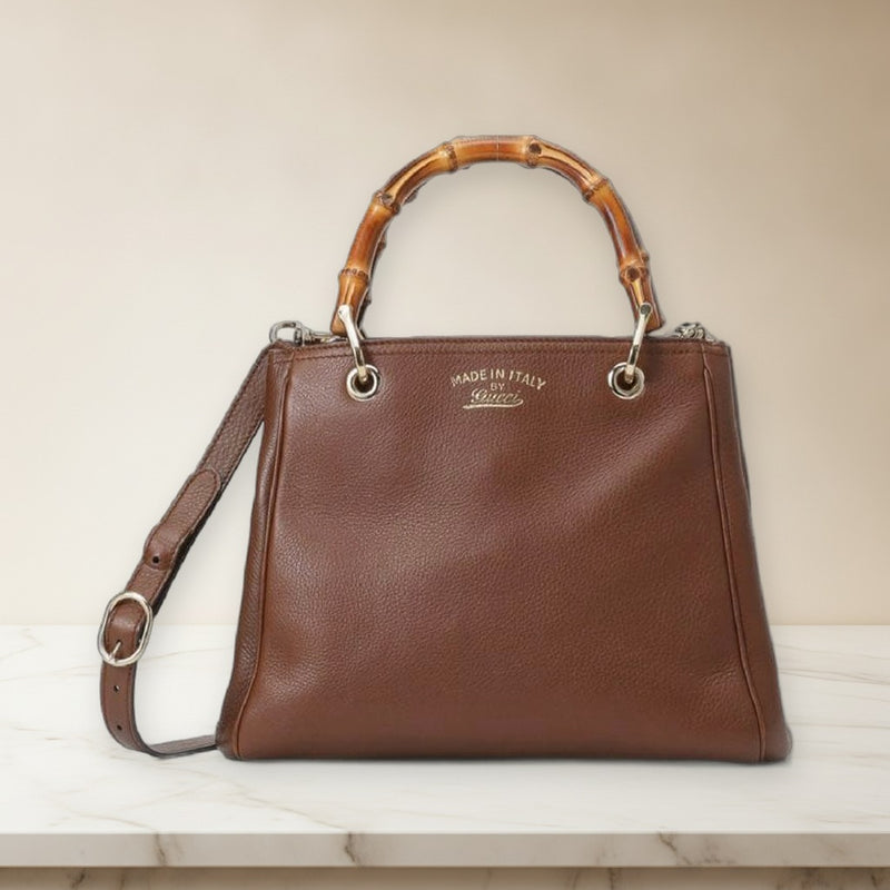 Gucci Bamboo Shopper Satchel Bag Calfskin 2way Shoulder Handbag