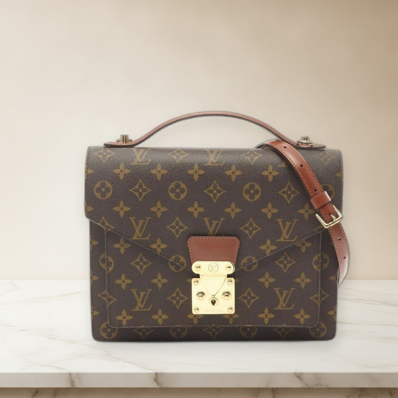 Louis Vuitton Monceau M51185 Handbag Monogram Pvc Coated Canvas Leather Brown