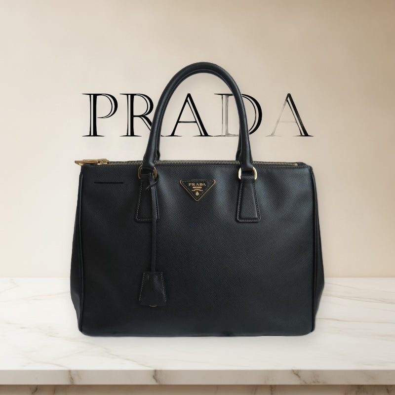 Prada Galleria Handbag Saffiano Leather Black Tote Bag