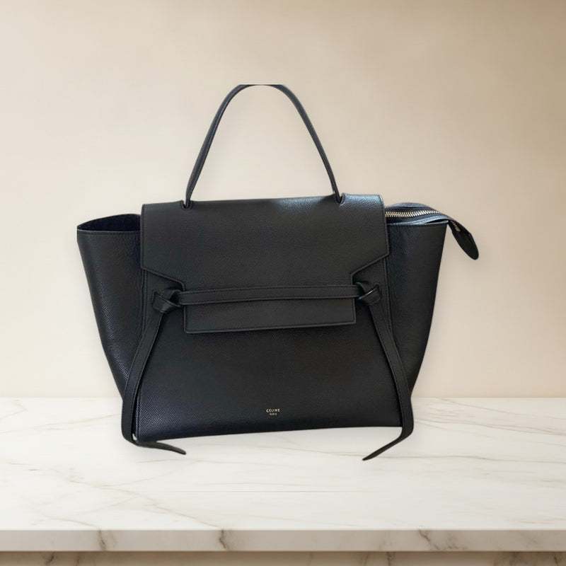 Celine Belt Bag Mini Handbag Grained Calfskin Black Gold Hardware