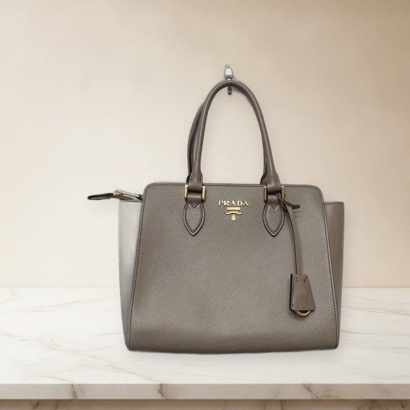 Prada Saffiano Leather Tote Bag Gray