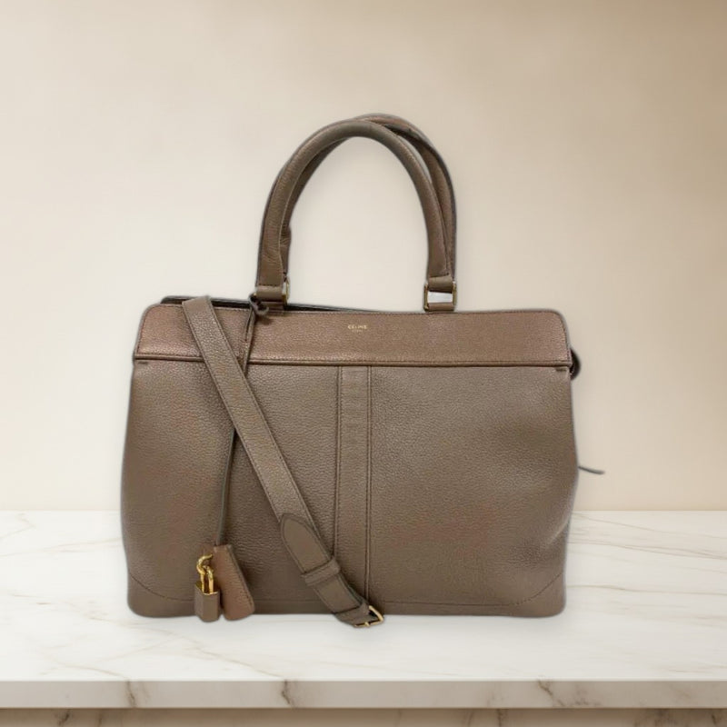 Celine Medium Cabas De France 2-way Hand Shoulder Bag Leather Beige