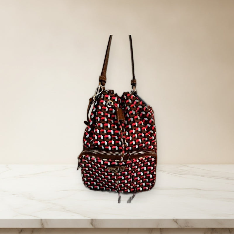 Prada Drawstring Bag Nylon Black Brown Pink White Handbag Shoulder