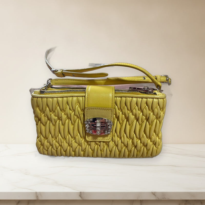 Miu Miu Handbag Shoulder Bag Yellow Leather Stone-studded Buckle
