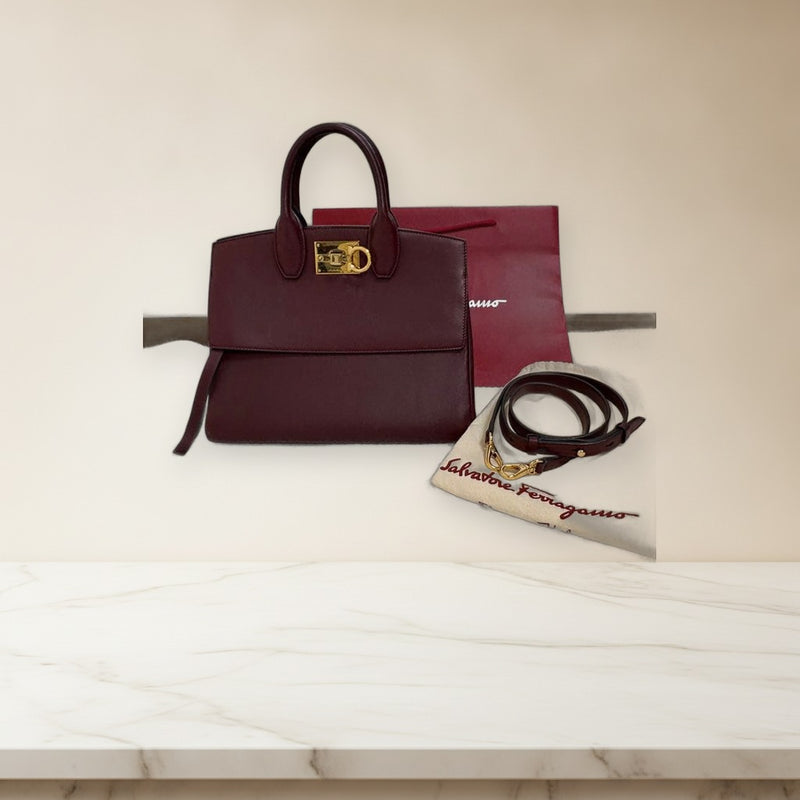 Salvatore Ferragamo Handbag Shoulder Bag Tote Burgundy Leather