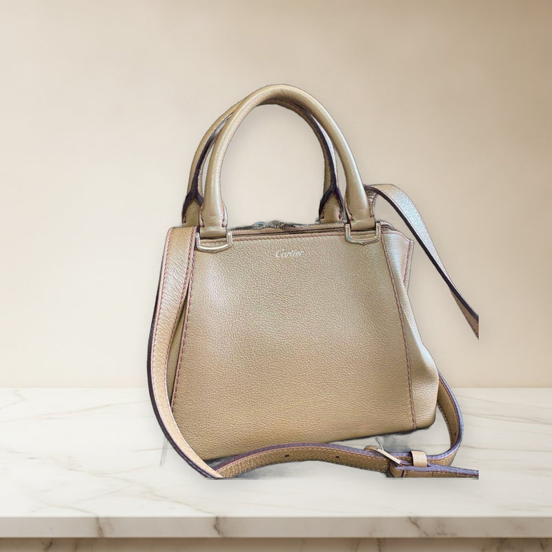Cartier Mini C De Cartier 2 Way Shoulder Bag Cowhide Leather Shiny Gold Pink
