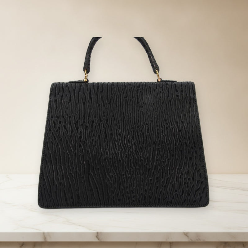 Valextra Handbag Seal Skin Black Exotic Leather Gold Hardware