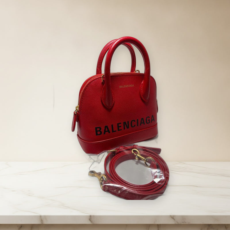 Balenciaga Ville Top Handle Handbag Leather Red Gold Hardware