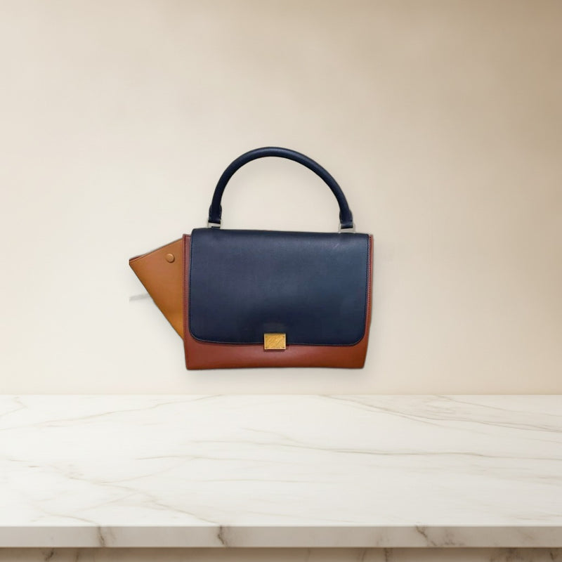 Céline Handbag 2-Way Shoulder Bag Leather Navy Brown