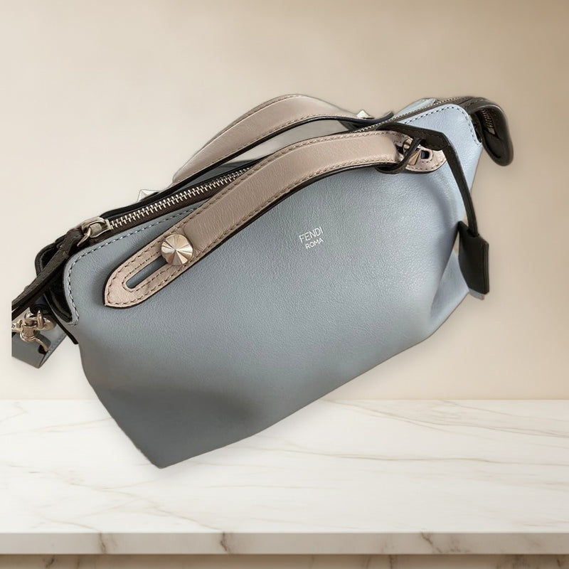 Fendi By The Way Shoulder Bag Blue Beige Bicolor Leather Handbag