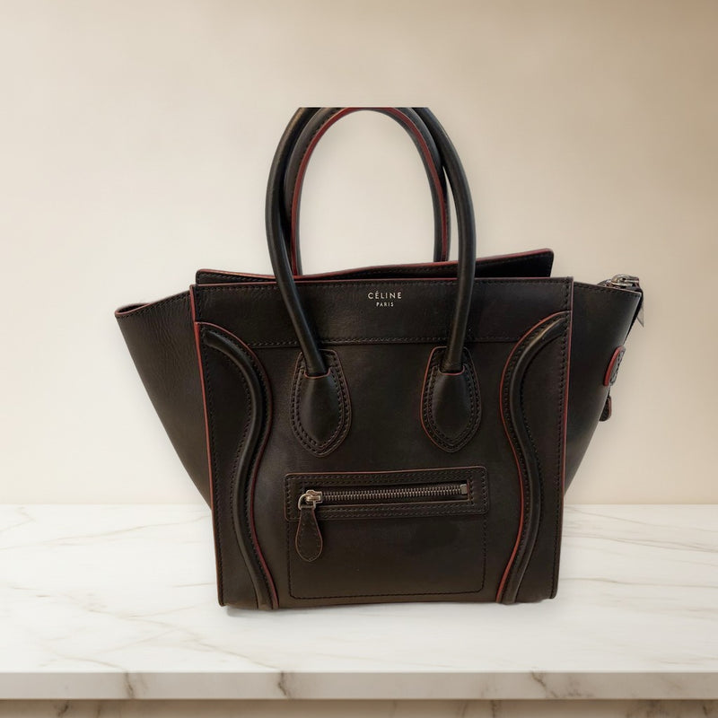 Celine Luggage Tote Bag Black Leather Handbag Shoulder
