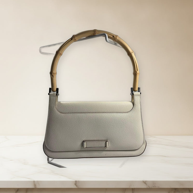 Gucci Handbag White Leather Wooden Handle