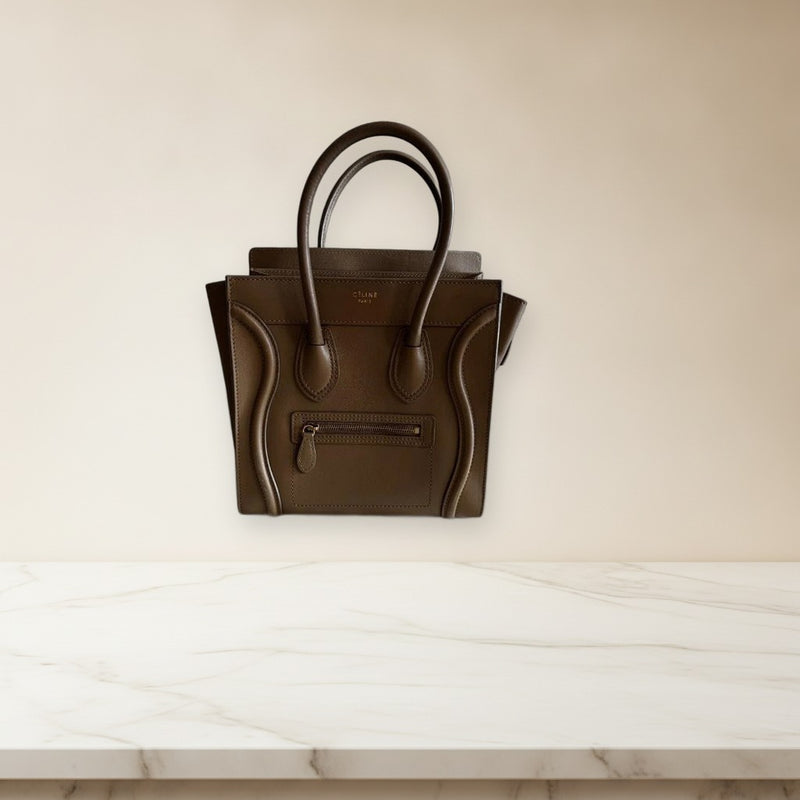 Celine Micro Mini Shopper Handbag Beige Leather Tote Bag