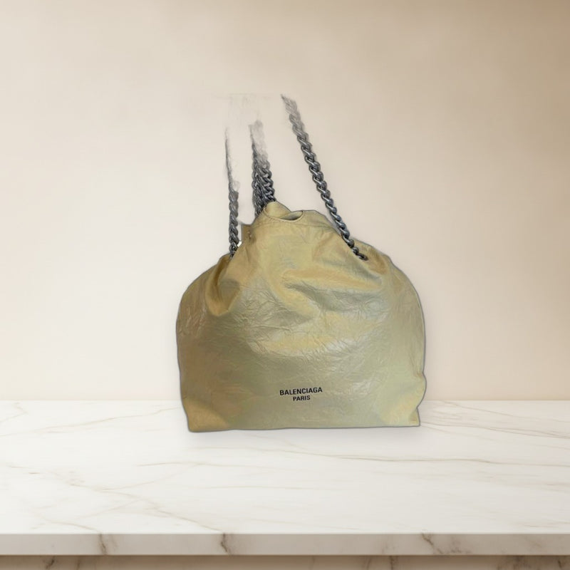 Balenciaga Crush Tote Bag S Yellow Silver Chain Hardware