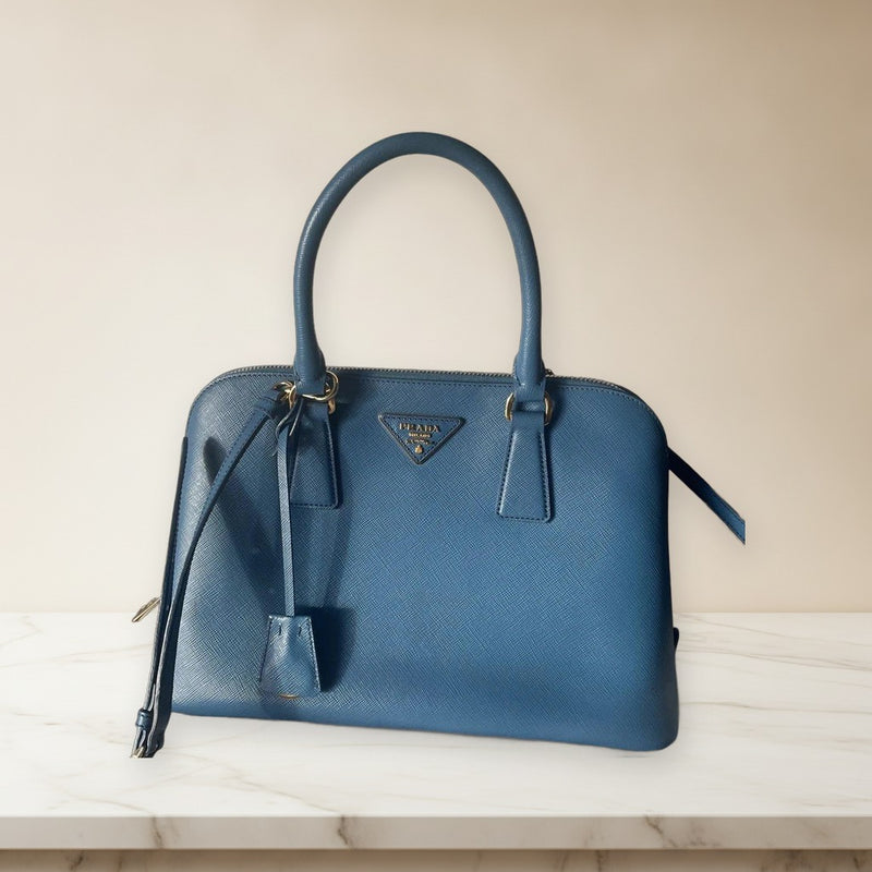 Prada Saffiano Leather Handbag Shoulder Bag Blue