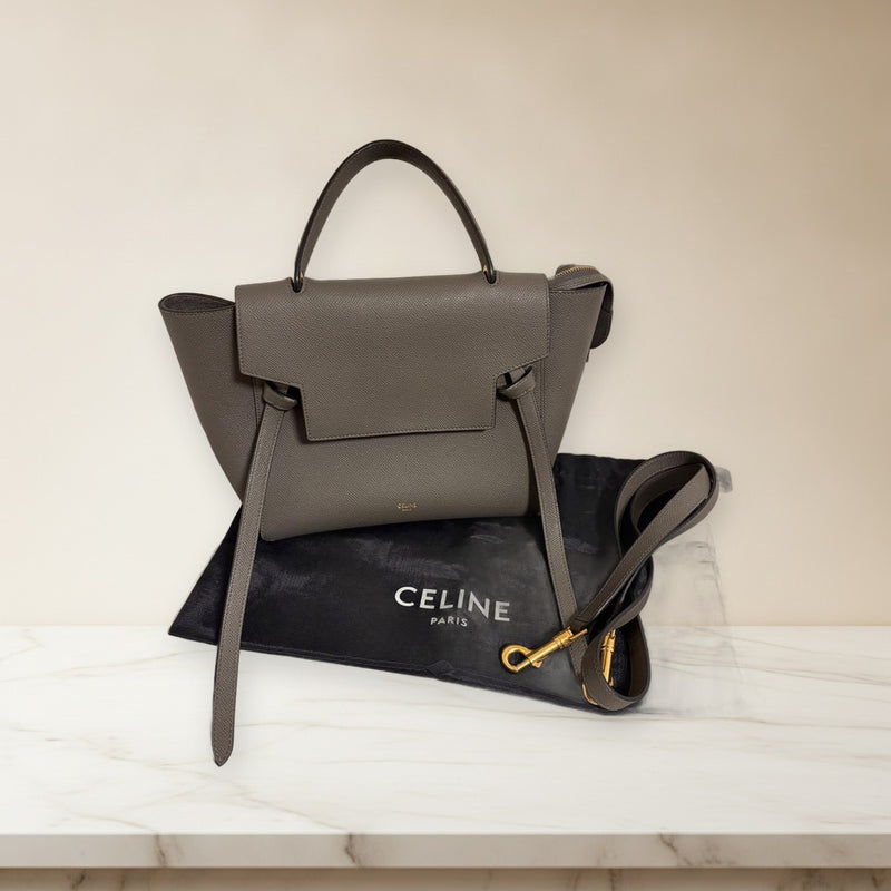 Celine Belt Bag Micro Handbag Crossbody Shoulder Bag Leather Grey
