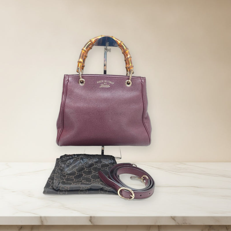 Gucci Bamboo Small Shopper 336032 Handbag Leather Bordeaux Tote Bag