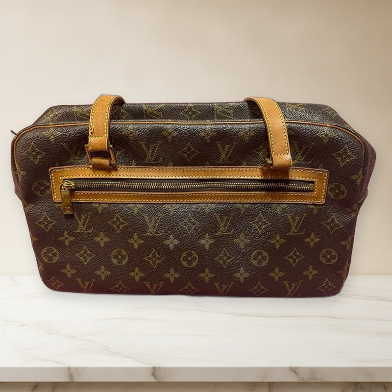 Louis Vuitton Monogram Cite Gm Handbag Leather Brown Outer Pocket