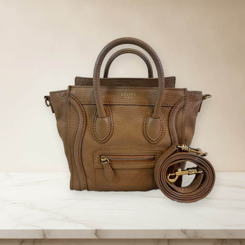 Celine Luggage Nano Shopper 2way Handbag Leather Brown
