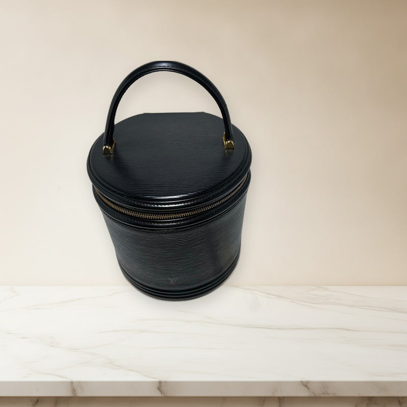 Louis Vuitton Cannes Epi Leather Handbag Black Top Handle Key