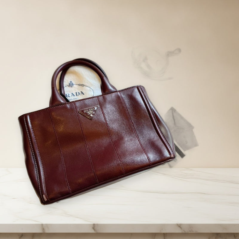 Prada Canapa Leather 2WAY 1BG900 Handbag Shoulder Bag Bordeaux