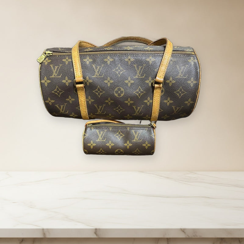 Louis Vuitton Monogram Papillon Handbag Pouch Set Leather