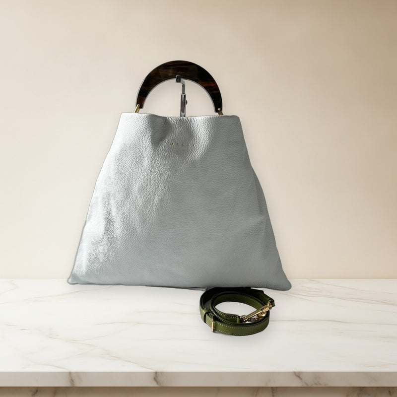 Marni Venice 2 Way Shoulder Bag Hobo Tortoiseshell Leather Light Blue