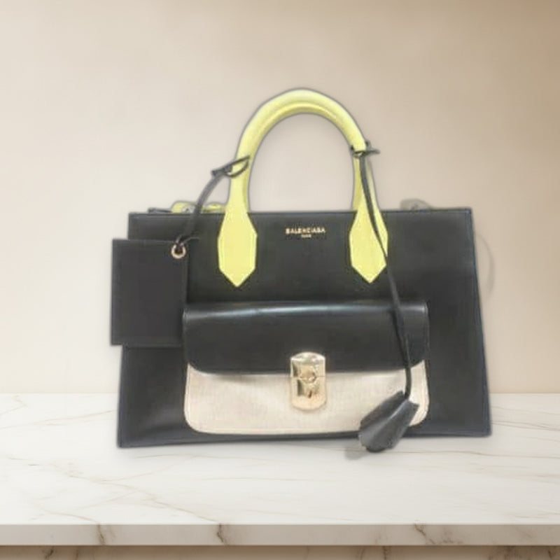 Balenciaga Handbag Leather Black Yellow Shoulder Bag