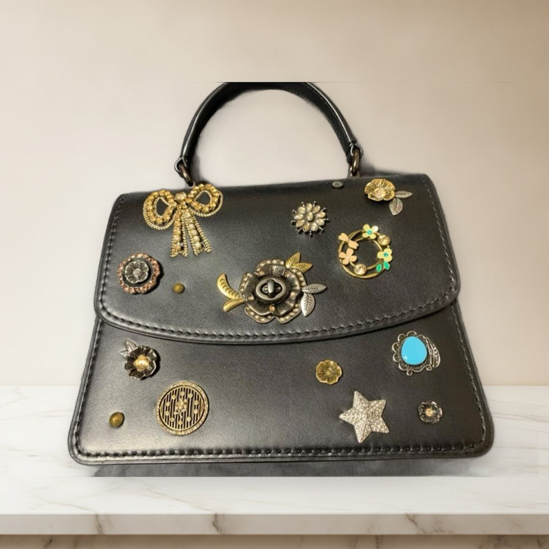 Coach L1857-55370 Bijou Handbag Shoulder Bag Black Leather Velvet