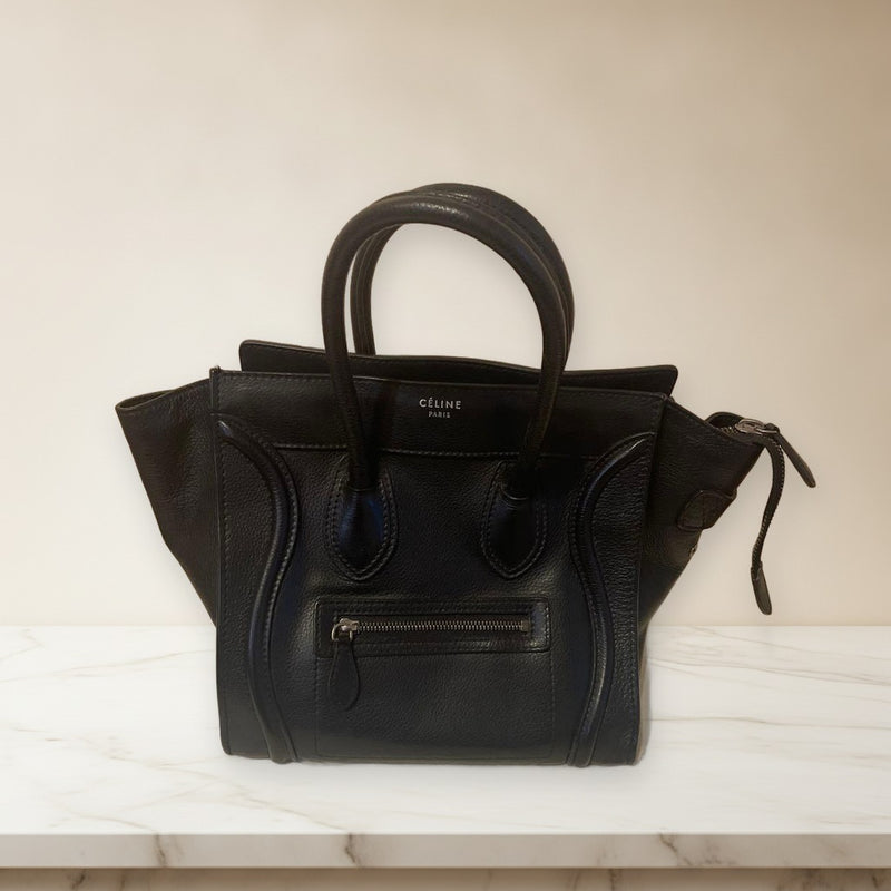 Celine Luggage Micro Shopper U Mm 0132 Tote Bag Drummed Calfskin Black