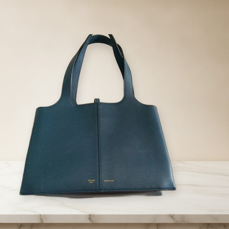 Celine Tri-fold Handbag Dark Navy Leather Tote Shoulder Bag