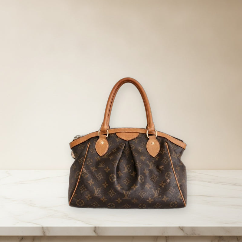 Louis Vuitton Tivoli Pm Monogram Handbag Canvas Natural Leather Gold Hardware